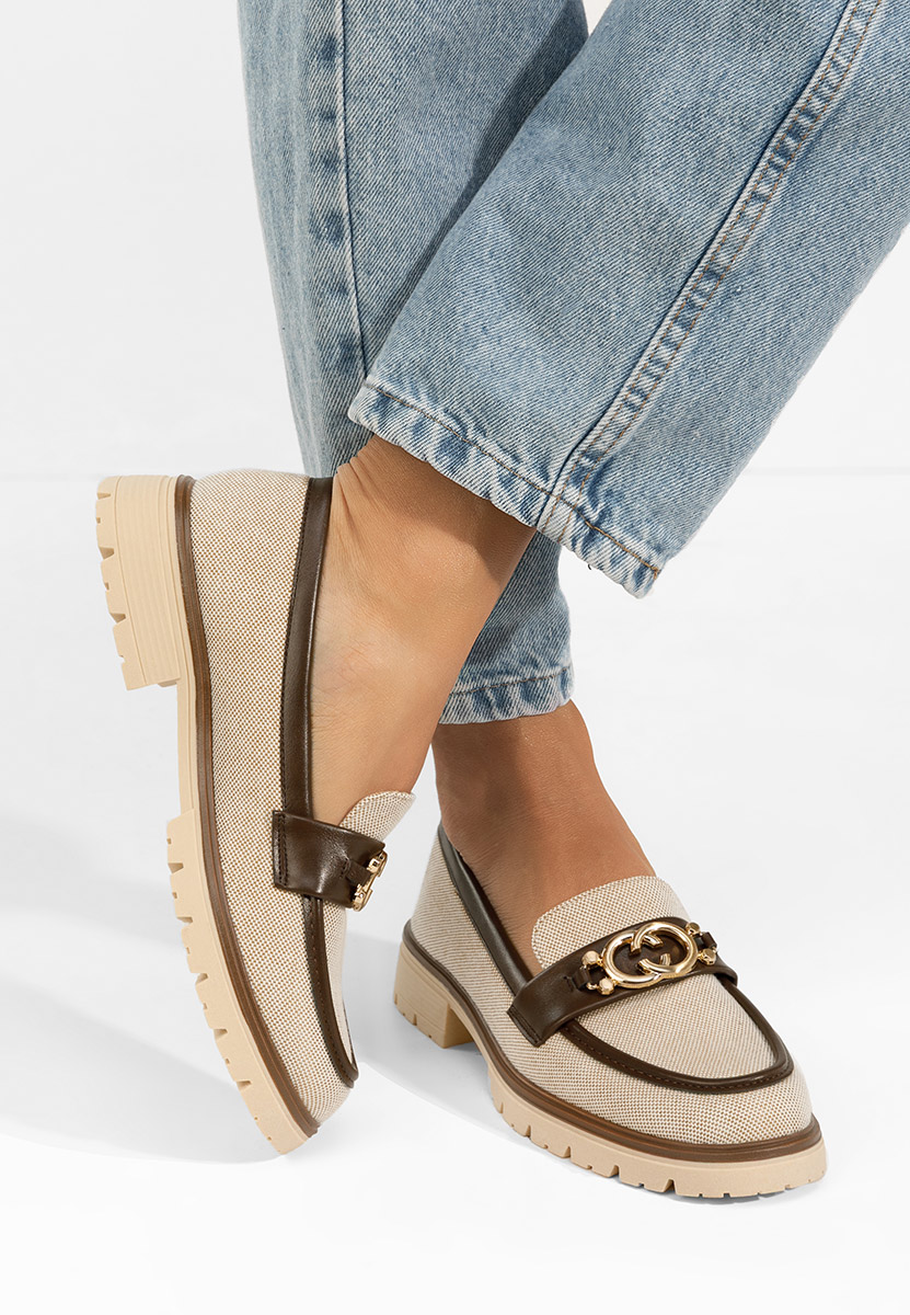 Lenisia bézs női magas talpú mokaszin