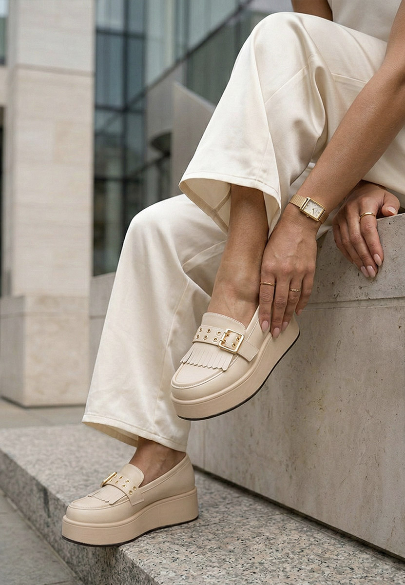 Magie bézs telitalpú platform mokaszin