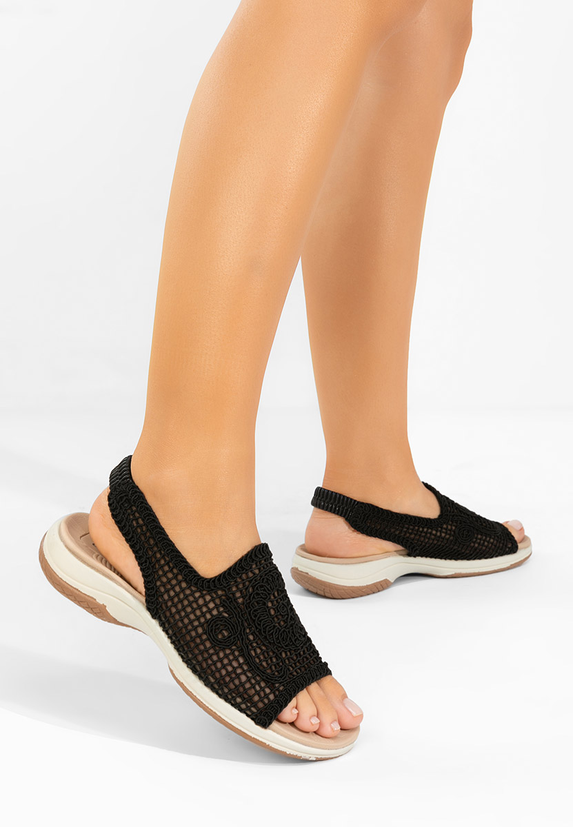 Lalyana fekete lapos talpú szandál