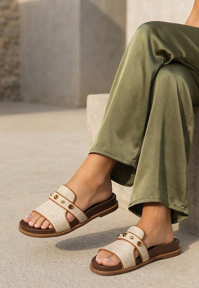 Cu talpa inalta raniella bézs női papucs