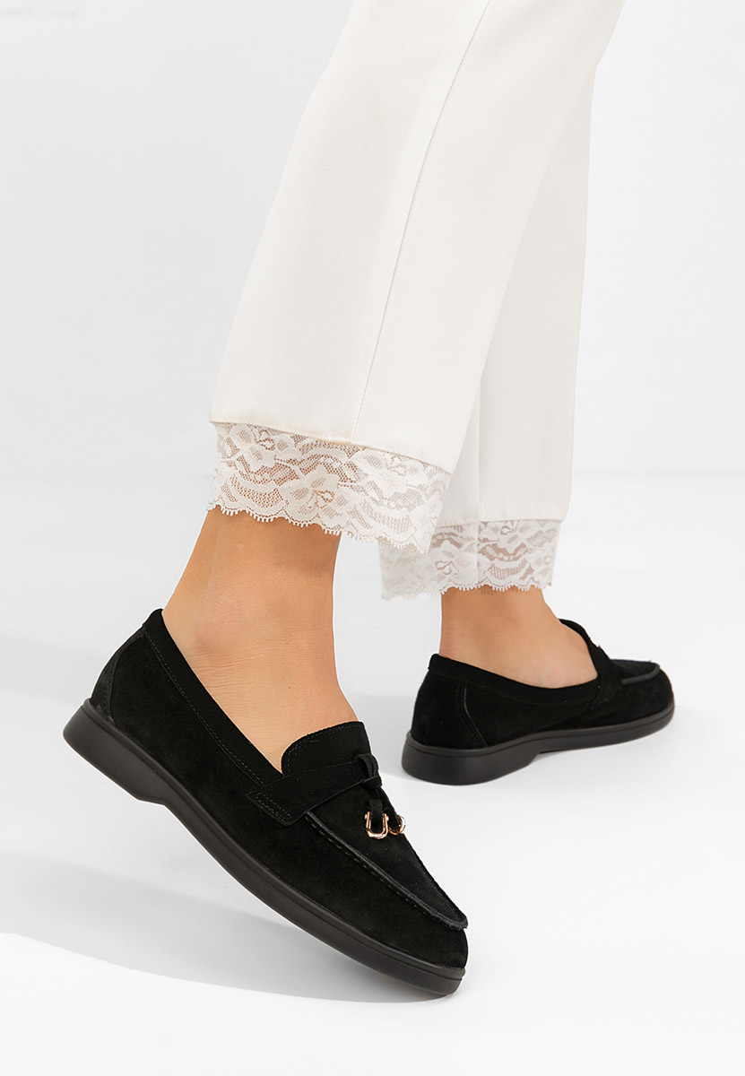 Ortansa fekete női bőr mokaszin