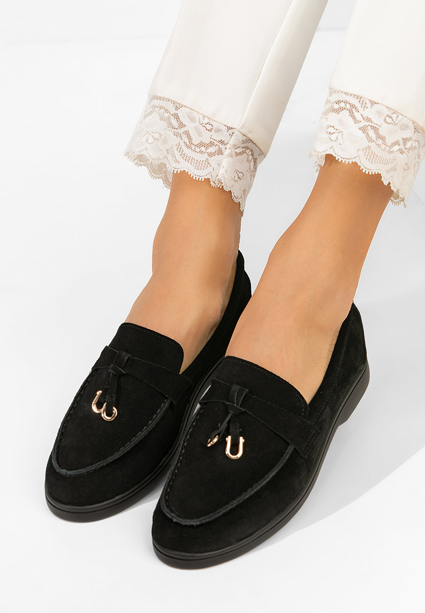 Ortansa fekete női bőr mokaszin