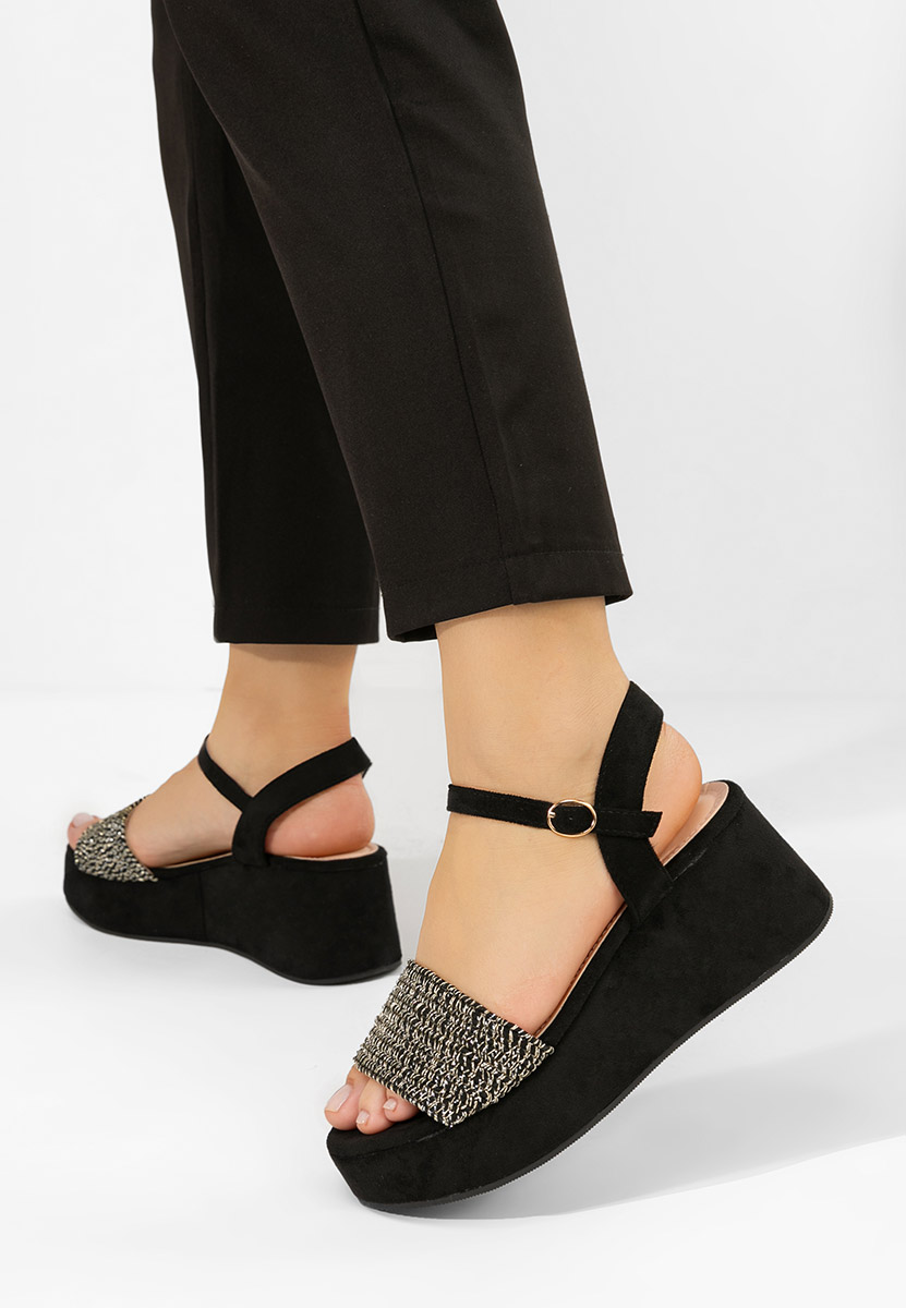 Yvania fekete platform szandál szandál