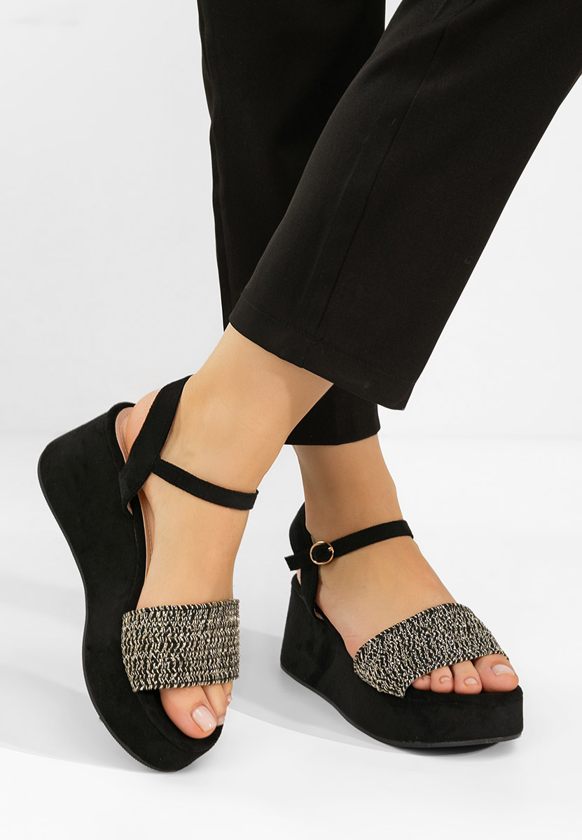 Yvania fekete platform szandál szandál