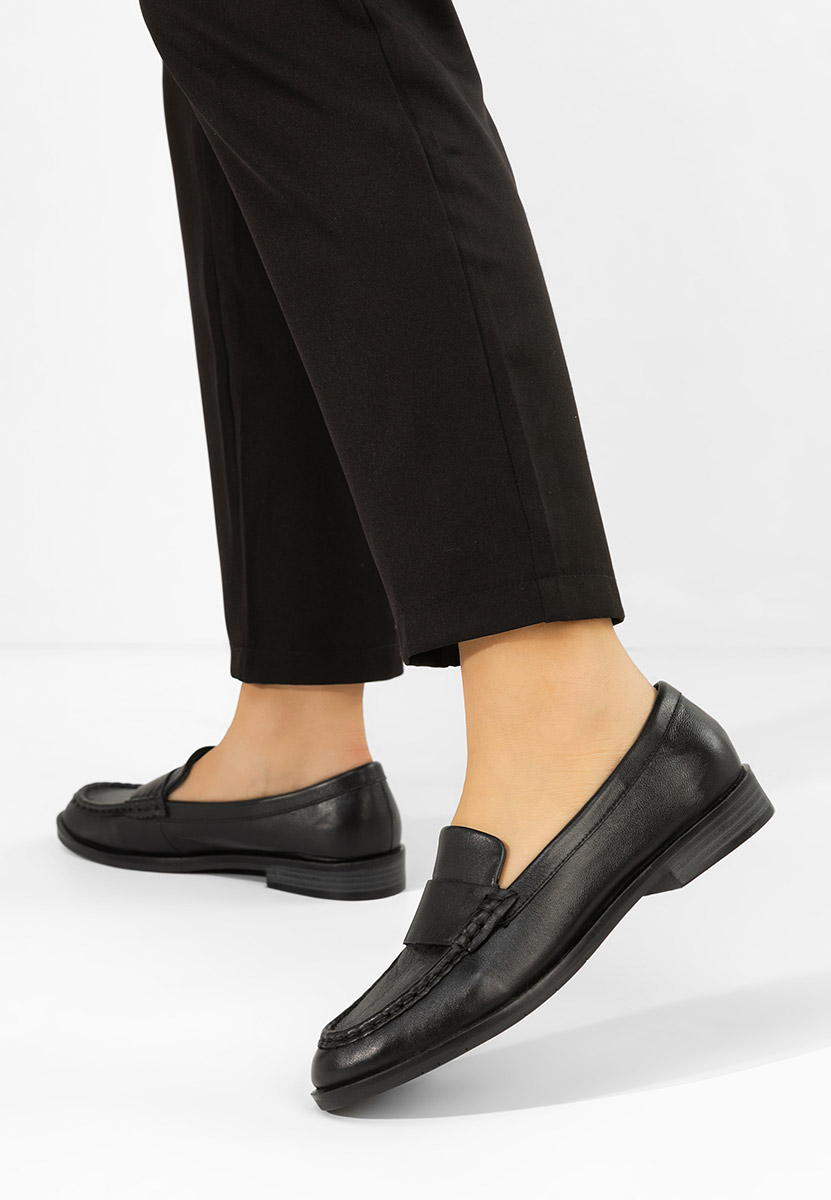 Lariona fekete bőr mokaszin női