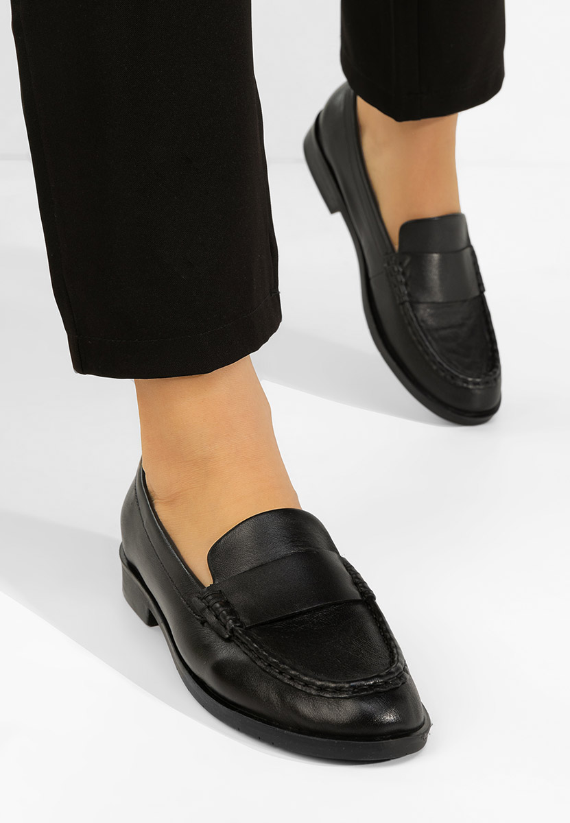 Lariona fekete bőr mokaszin női