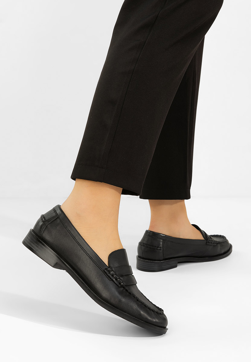 Meltanea fekete bőr mokaszin női