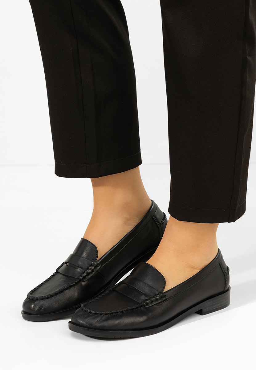 Meltanea fekete bőr mokaszin női