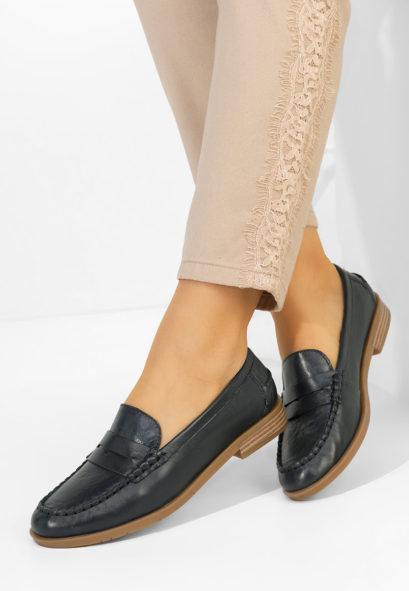 Meltanea tengerészkék bőr mokaszin női