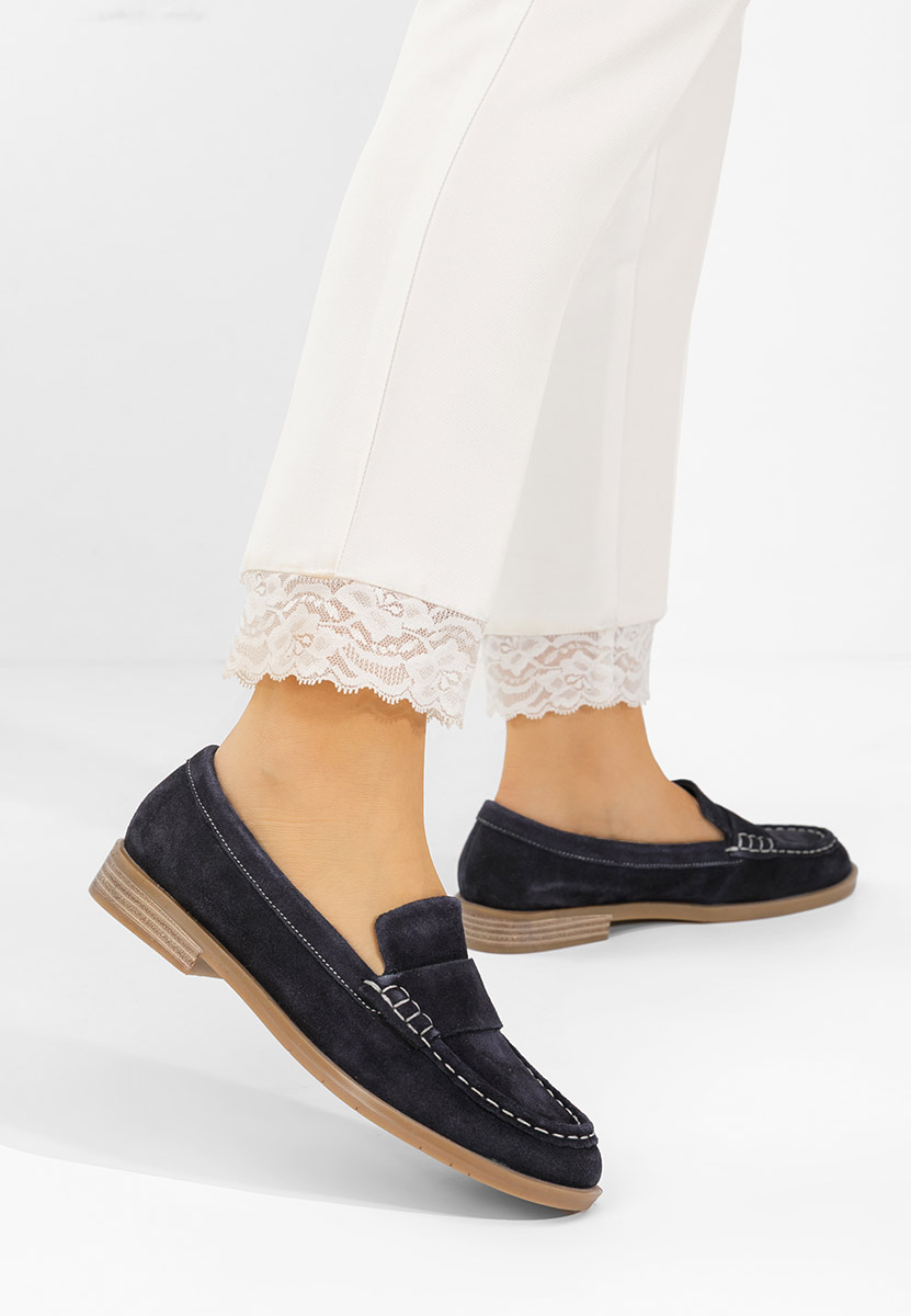 Lariona tengerészkék bőr mokaszin női