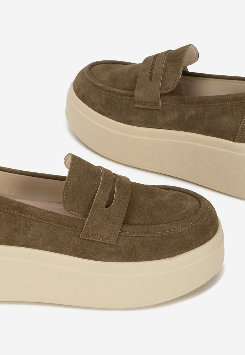 Herminia zöld telitalpú platform mokaszin