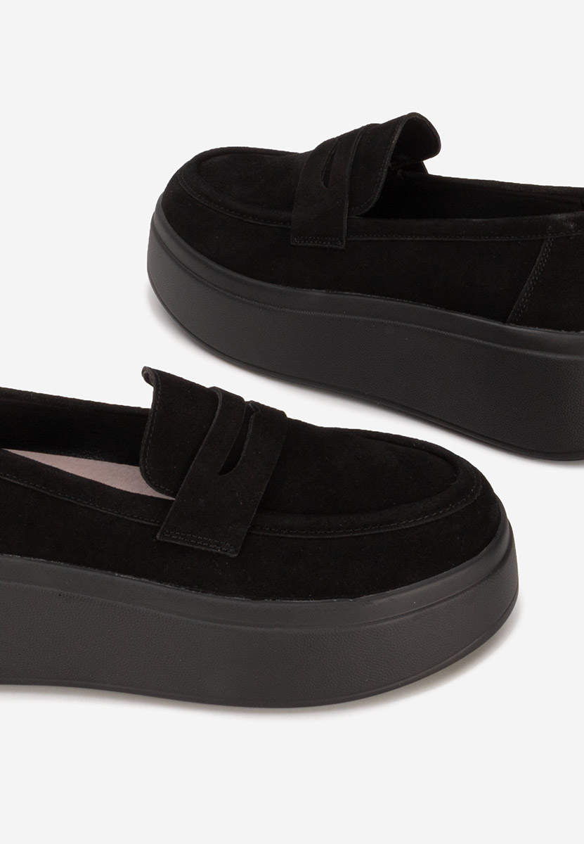 Herminia fekete telitalpú platform mokaszin