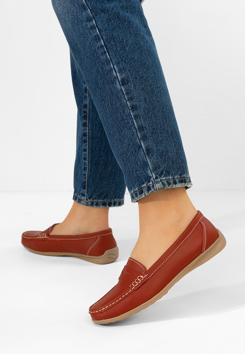 Cheria piros bőr mokaszin női