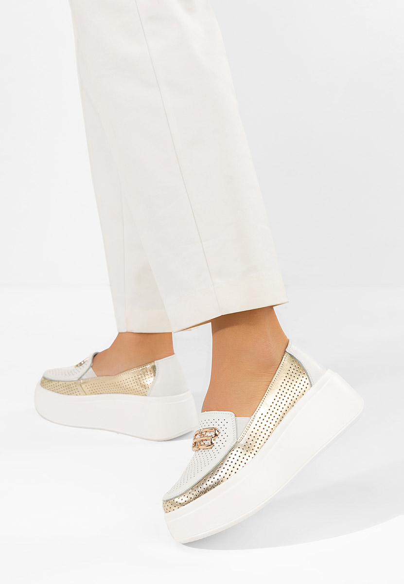 Brinleya fehér bőr mokaszin női