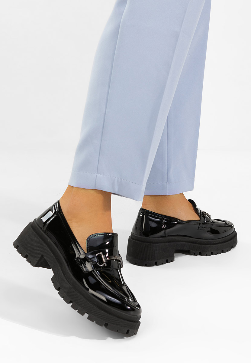 Elvilia fekete női lakk mokaszin