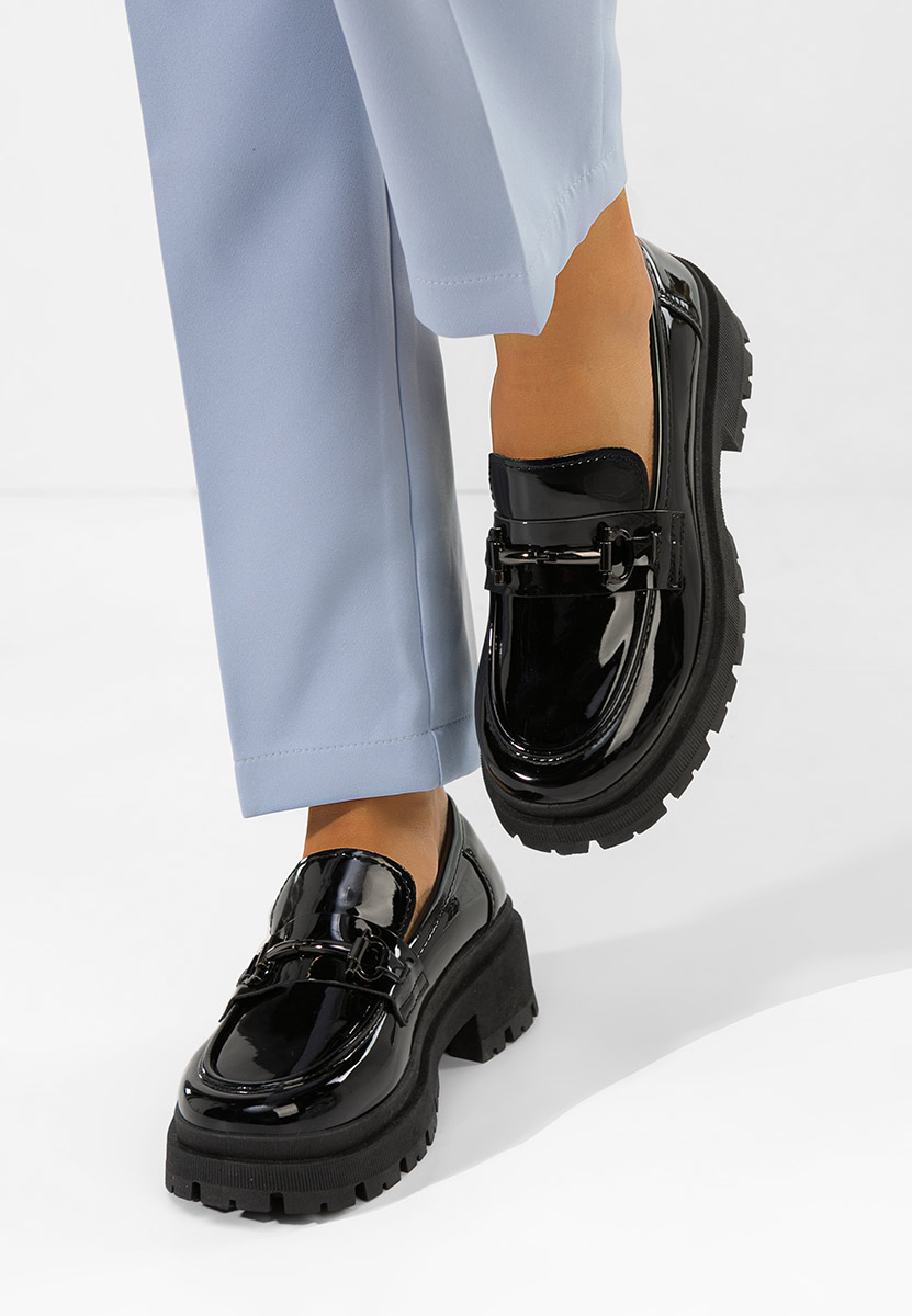 Elvilia fekete női lakk mokaszin