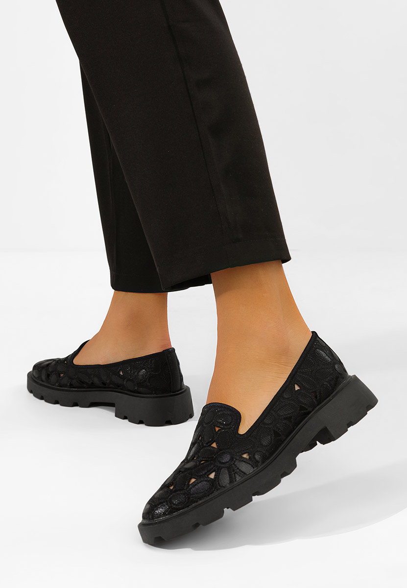 Sorika fekete fűzős női cipő