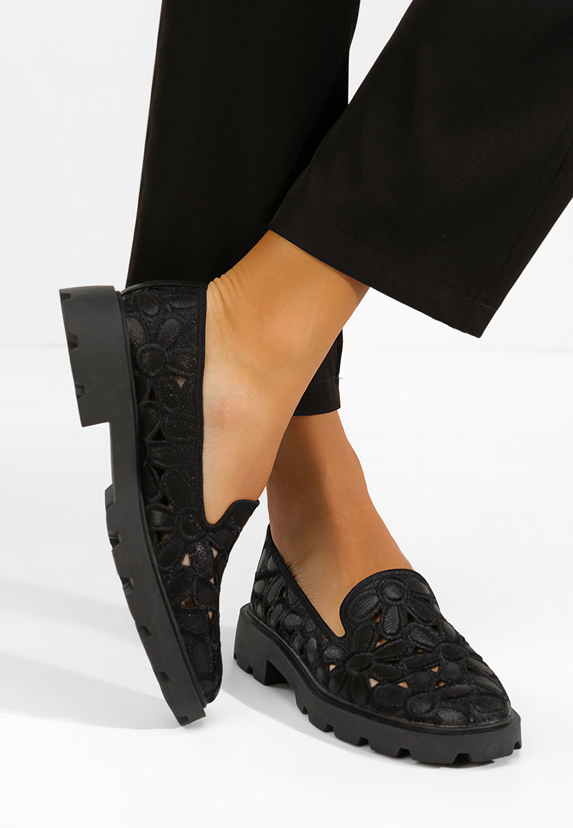 Sorika fekete fűzős női cipő