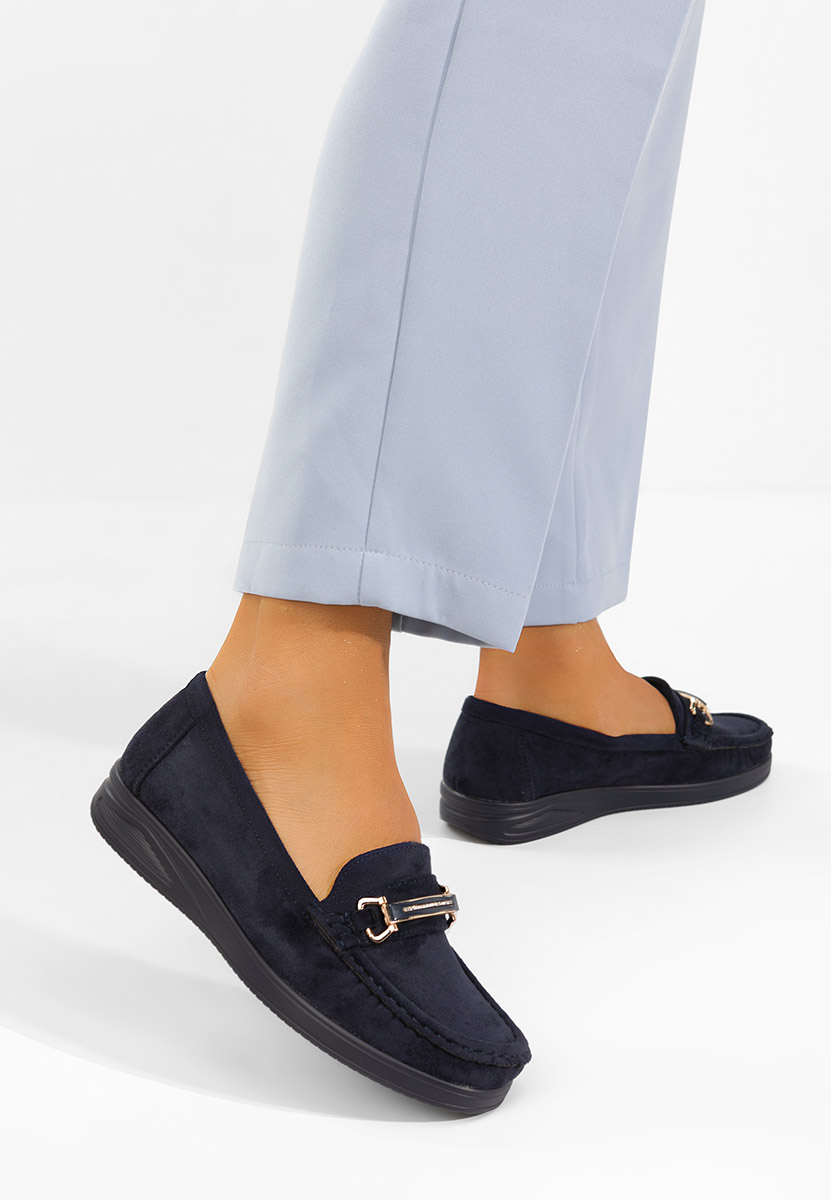 Esmiara tengerészkék női bőr mokaszin