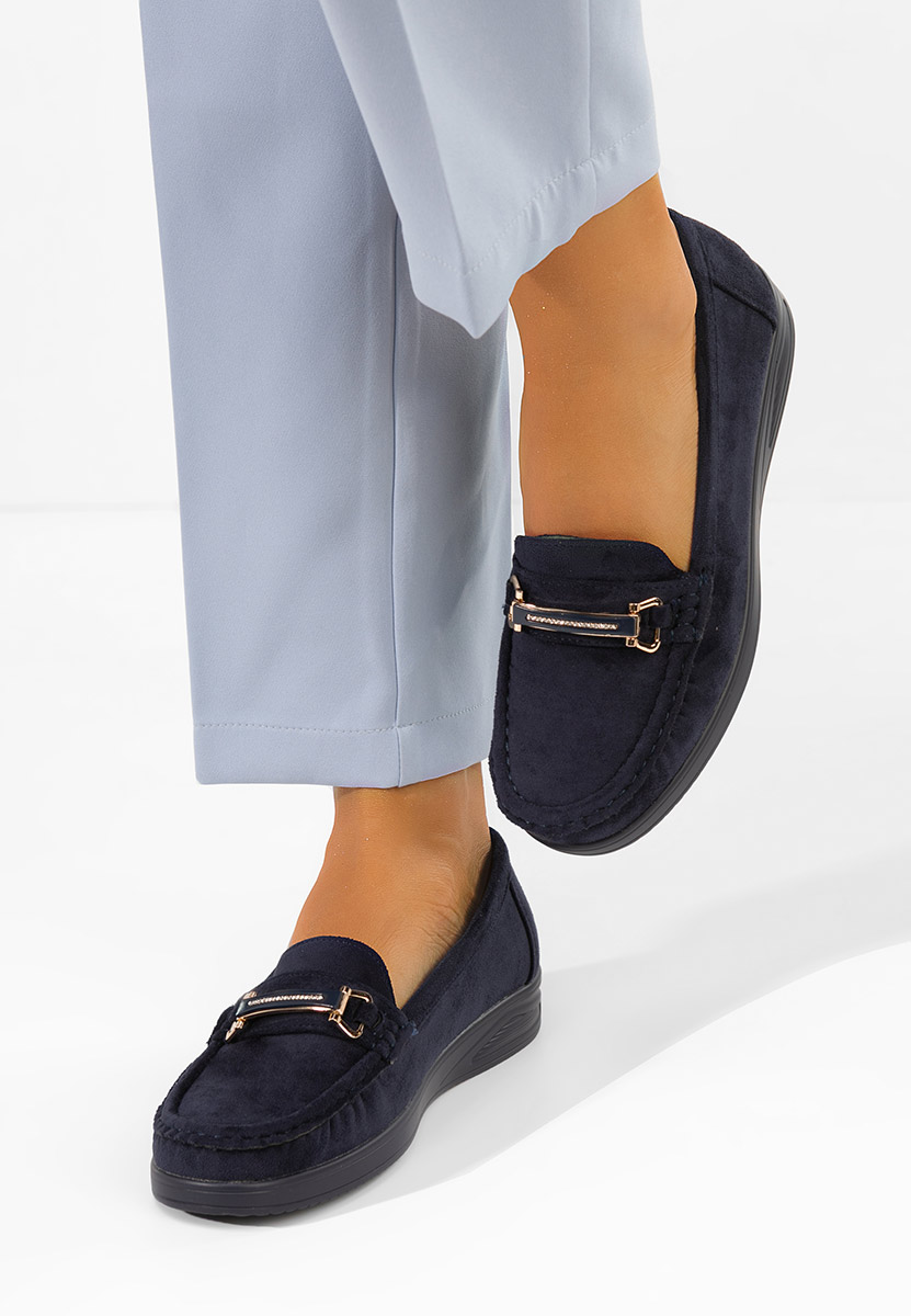 Esmiara tengerészkék női bőr mokaszin