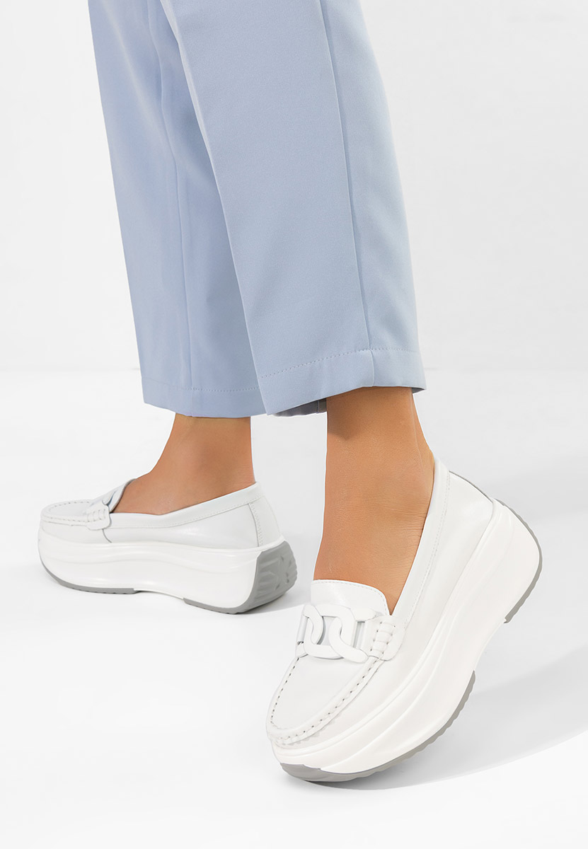 Mivea fehér női bőr mokaszin