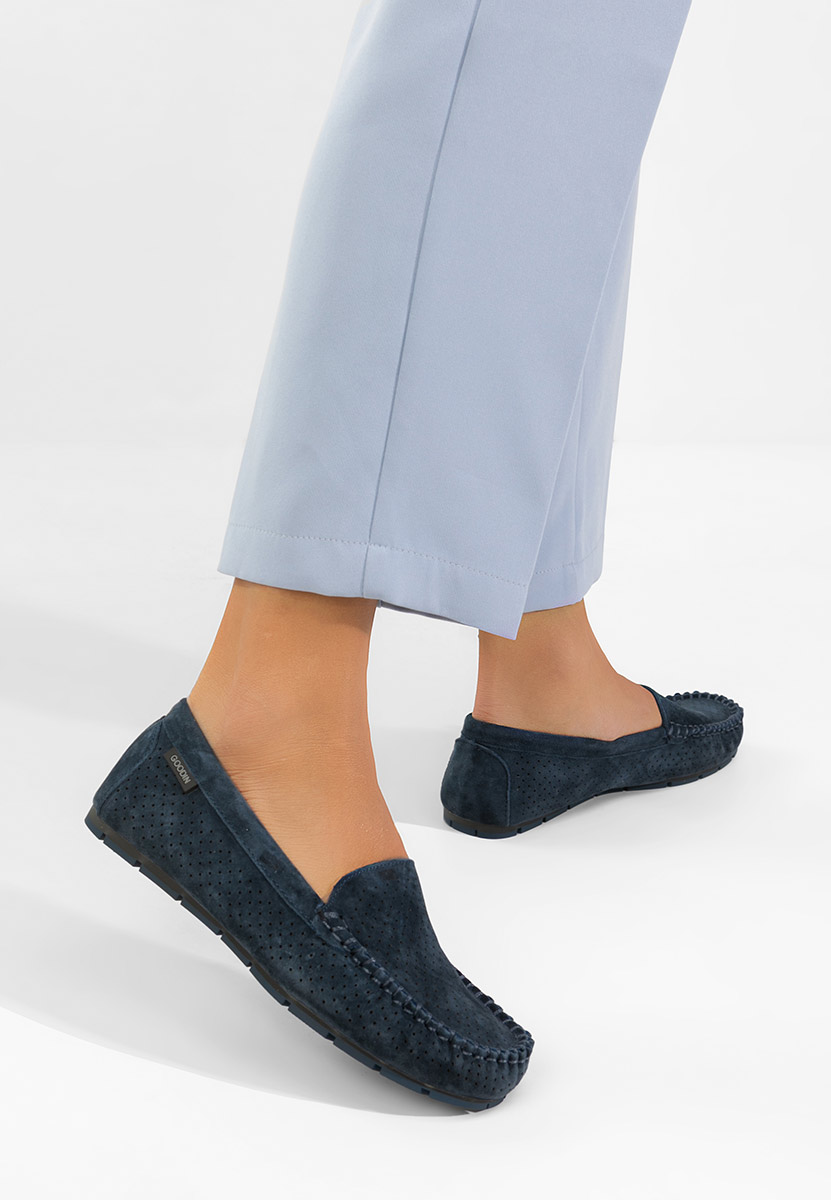 Sareia tengerészkék bőr mokaszin női