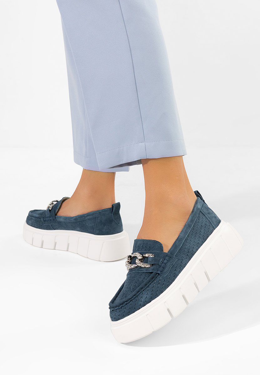 Tryna tengerészkék női bőr mokaszin