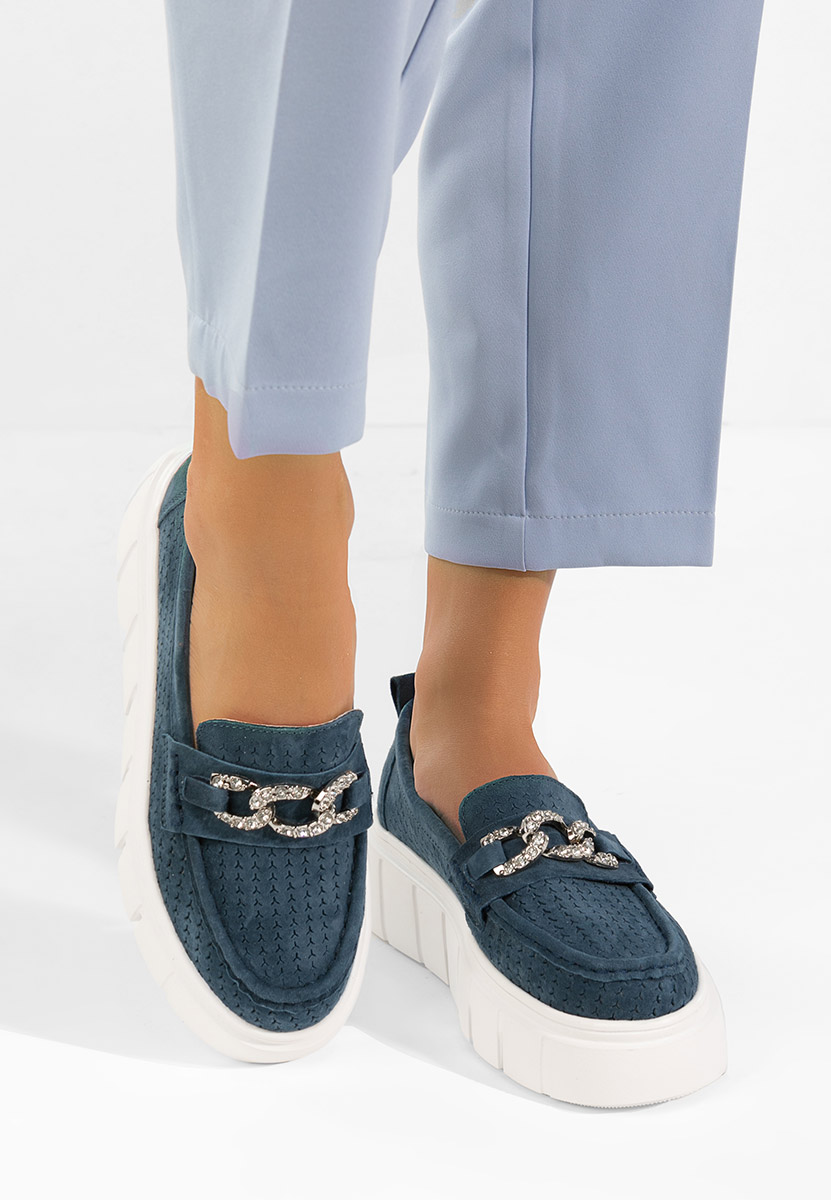 Tryna tengerészkék női bőr mokaszin