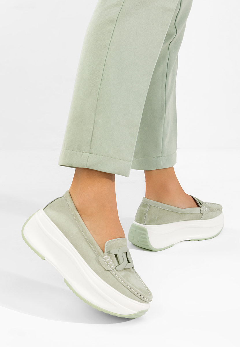 Mivea zöld női bőr mokaszin