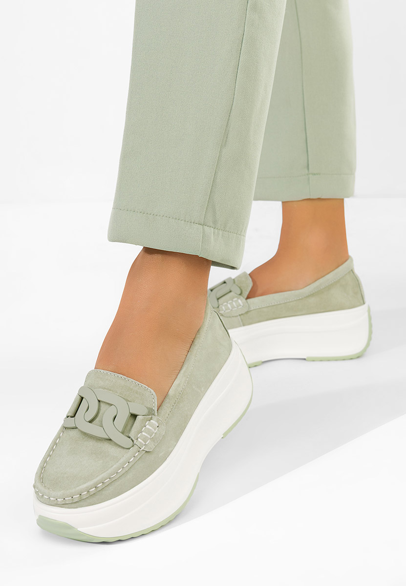 Mivea zöld női bőr mokaszin