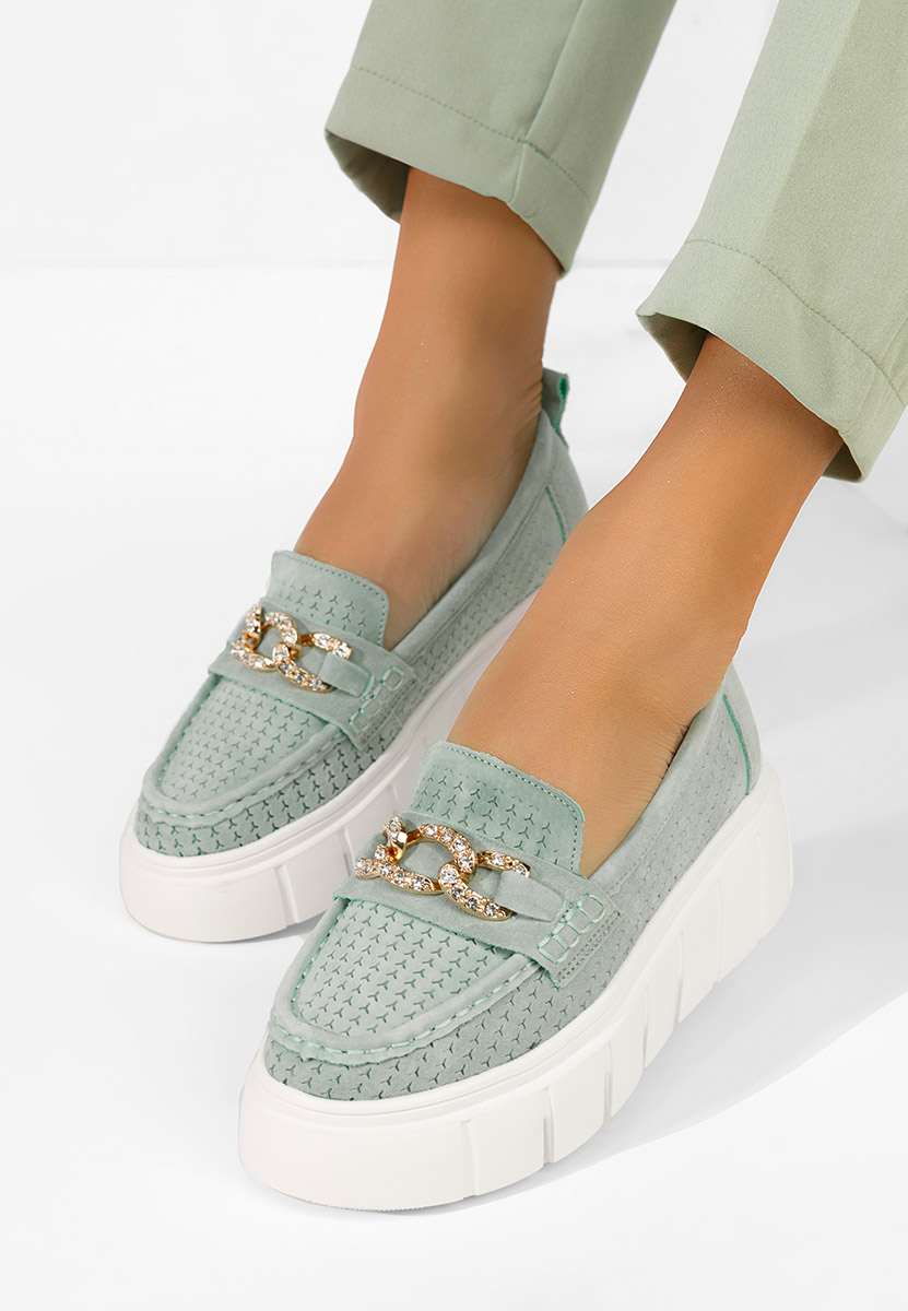 Tryna zöld női bőr mokaszin