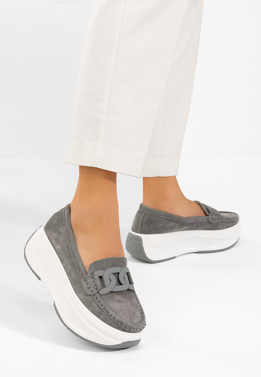 Mivea szürke női bőr mokaszin