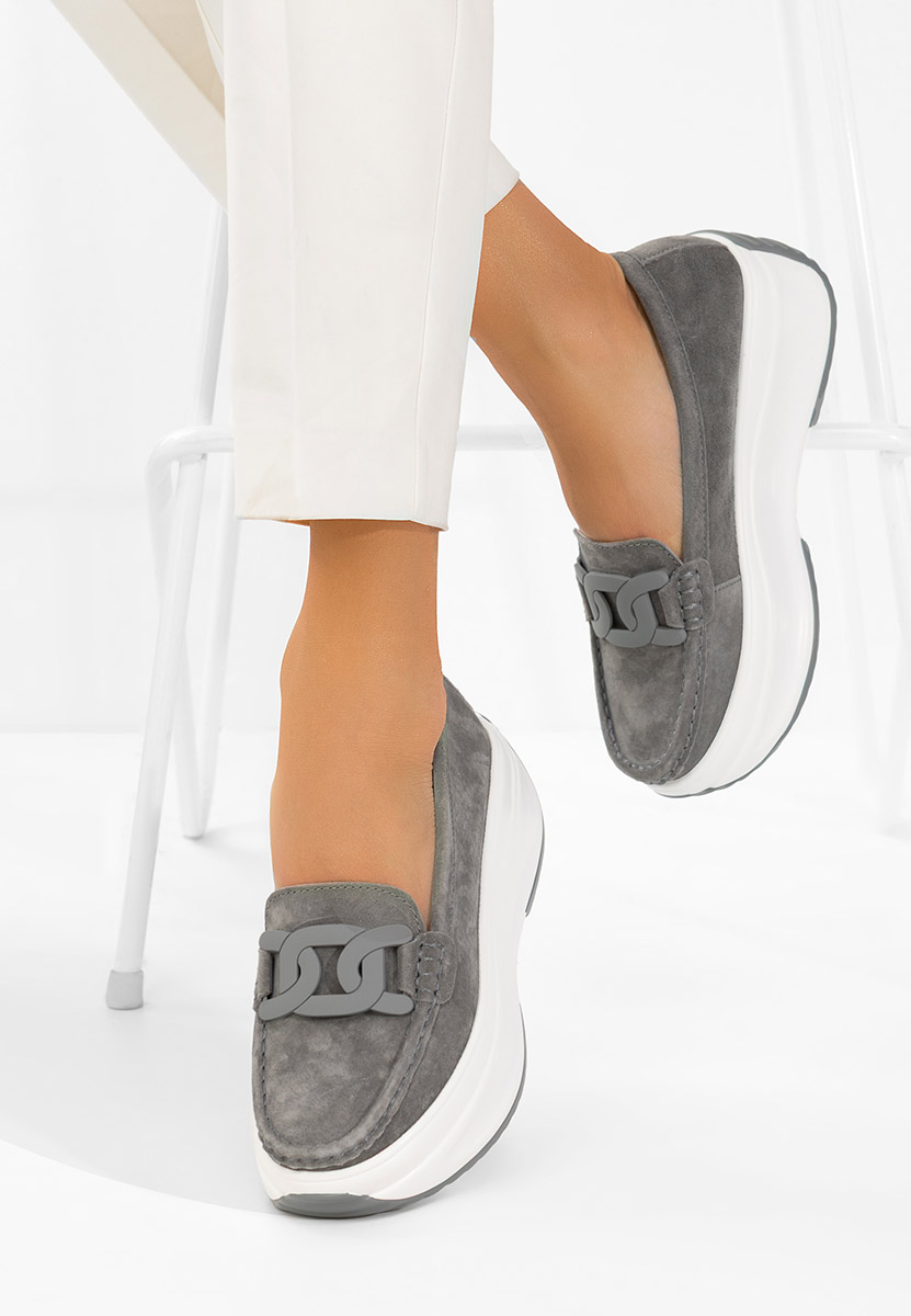 Mivea szürke női bőr mokaszin