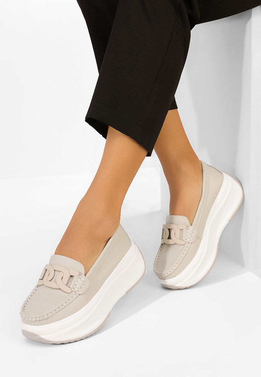 Mivea bézs női bőr mokaszin