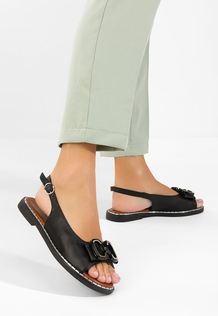 Nabasha fekete lapos talpú szandál