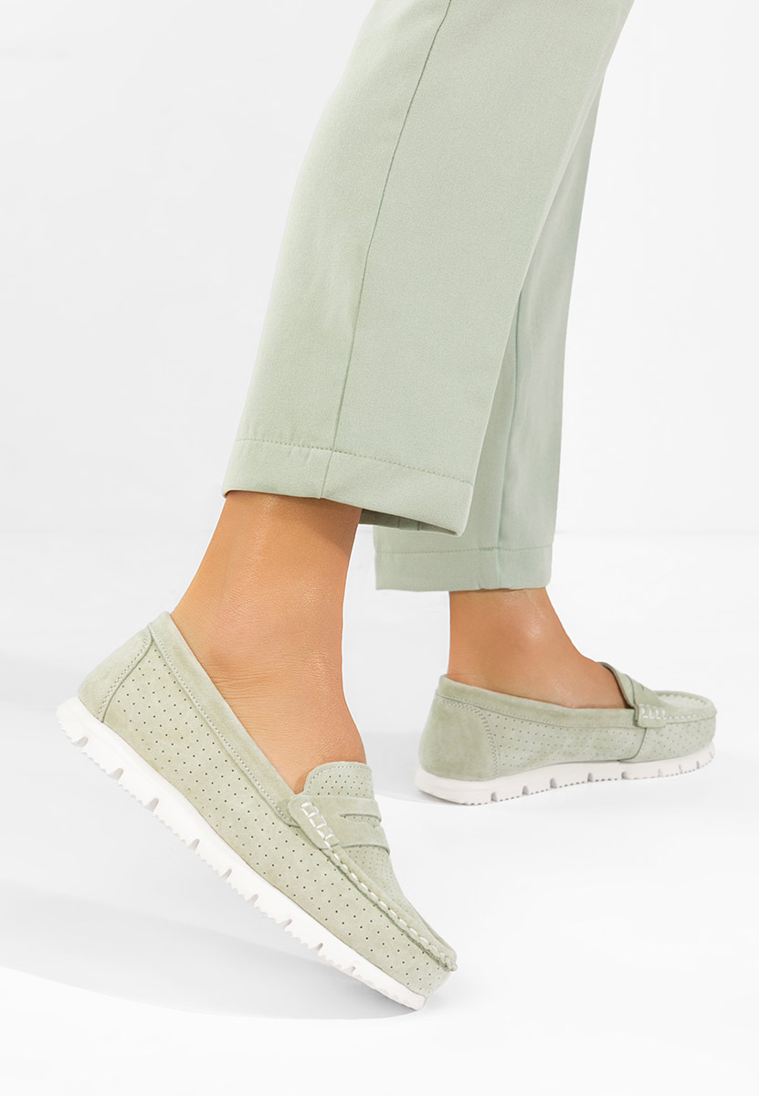 Valerimia zöld bőr mokaszin női