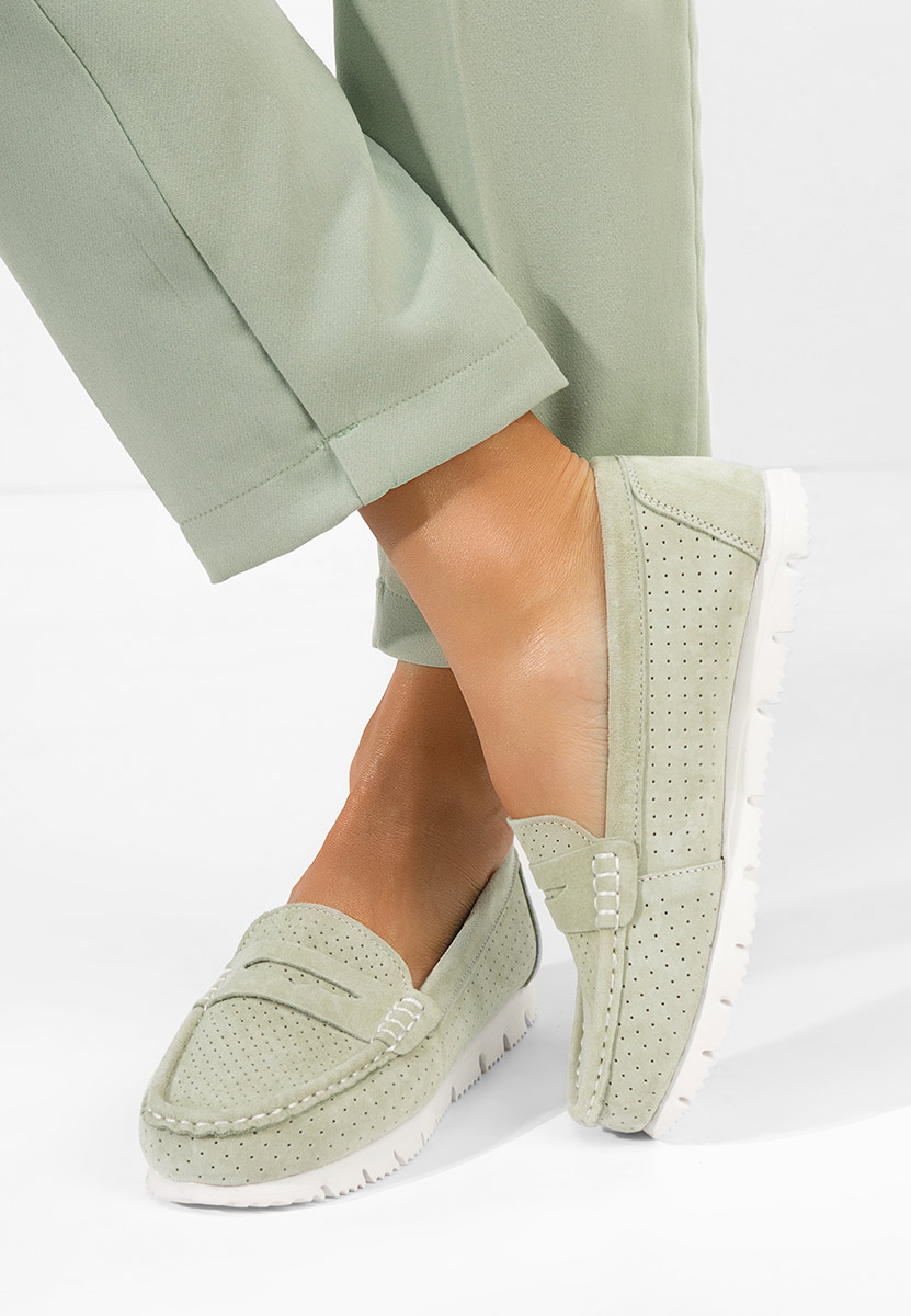 Valerimia zöld bőr mokaszin női