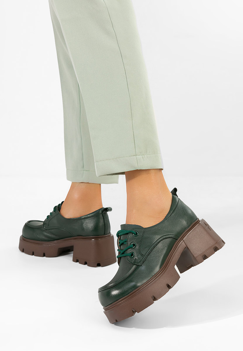 Lenovia zöld női mokaszin fűzős