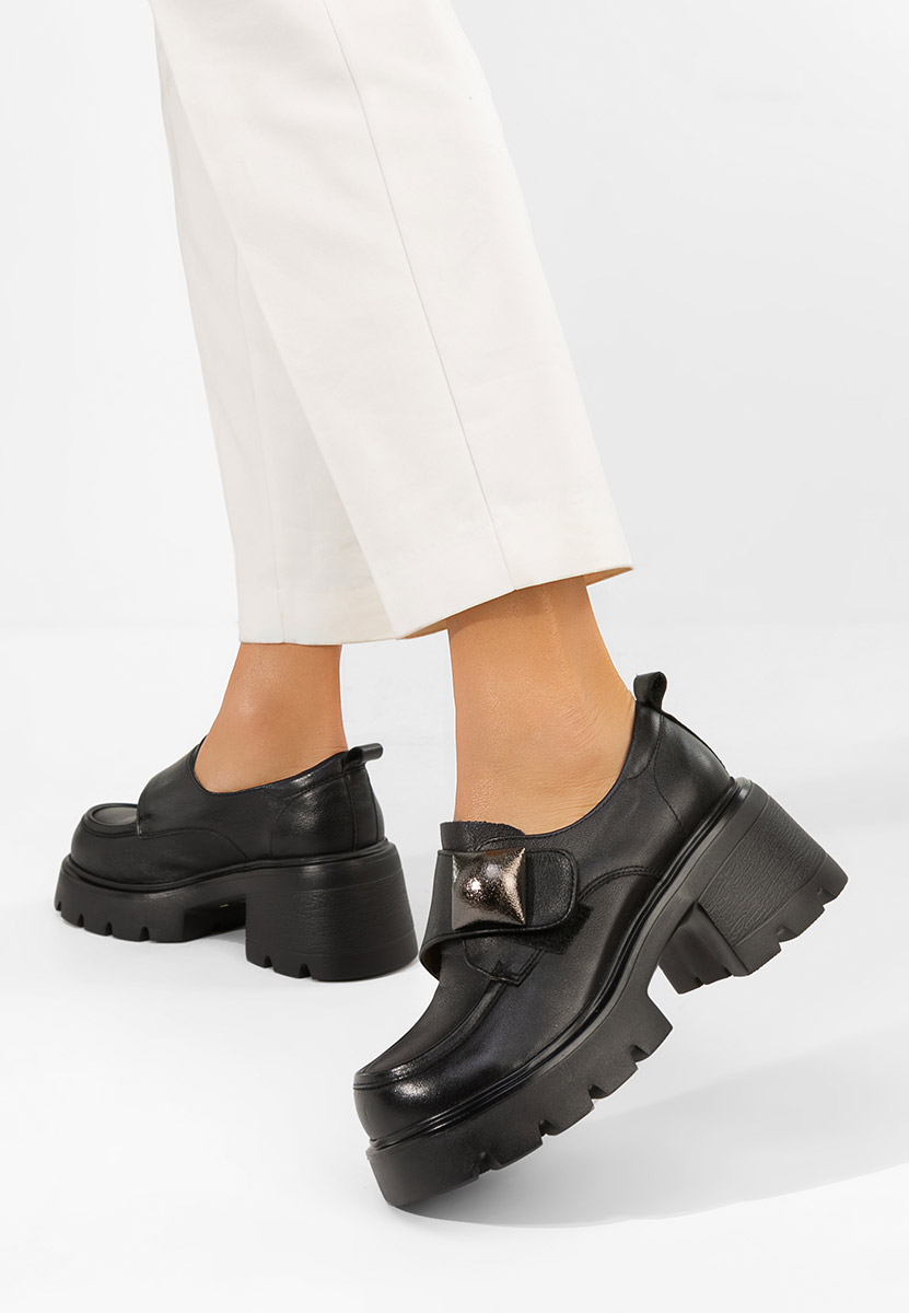 Geolia fekete bőr mokaszin női