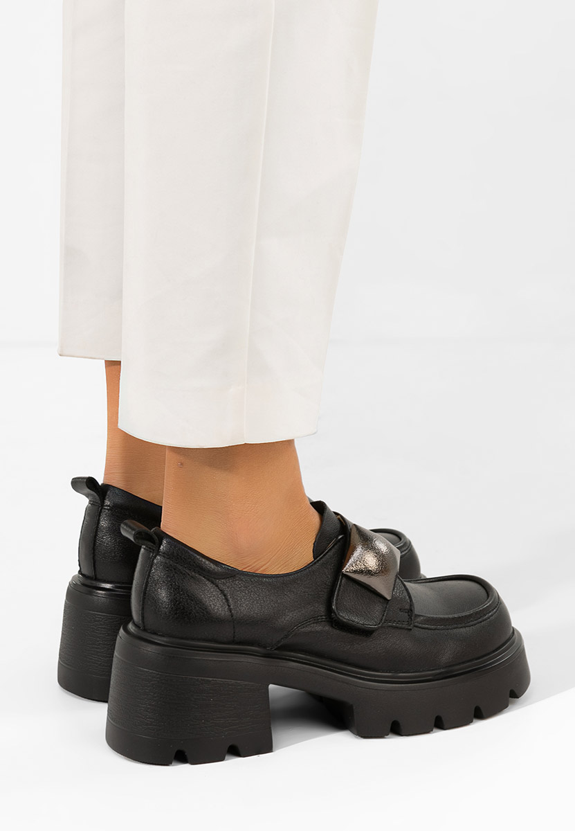 Geolia fekete bőr mokaszin női