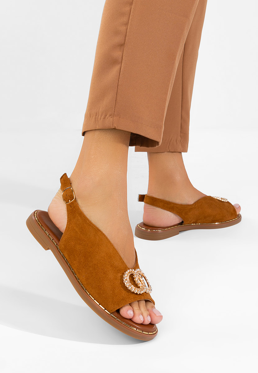 Olivera camel lapos talpú szandál