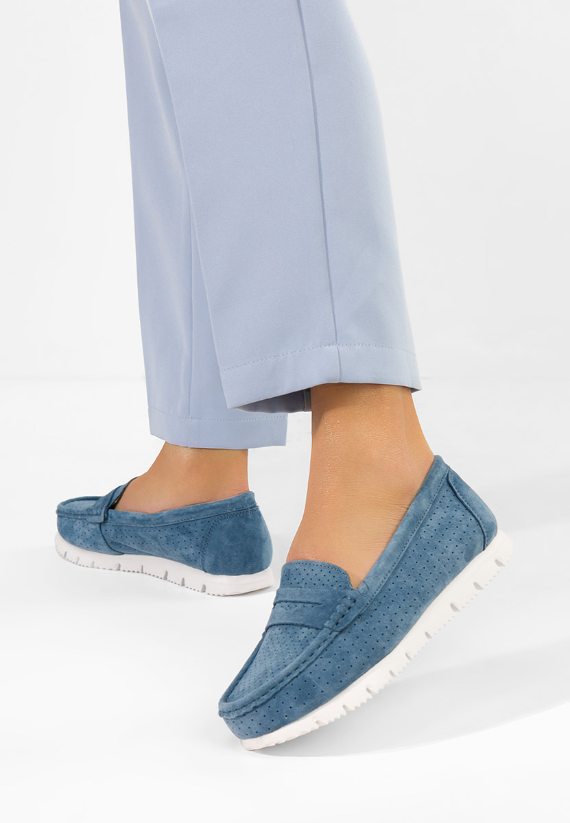 Valerimia tengerészkék bőr mokaszin női