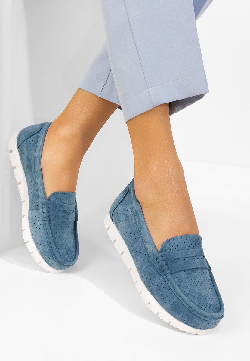 Valerimia tengerészkék bőr mokaszin női