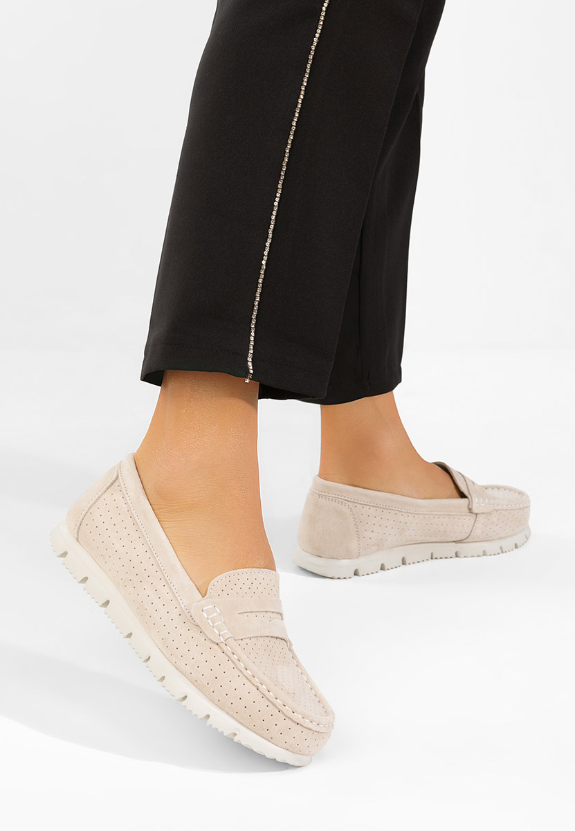 Valerimia bézs bőr mokaszin női