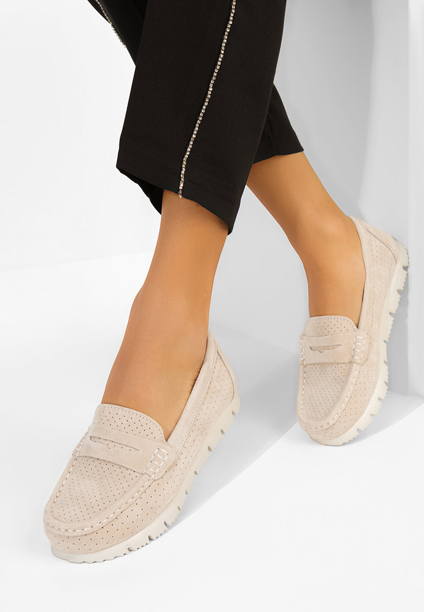 Valerimia bézs bőr mokaszin női