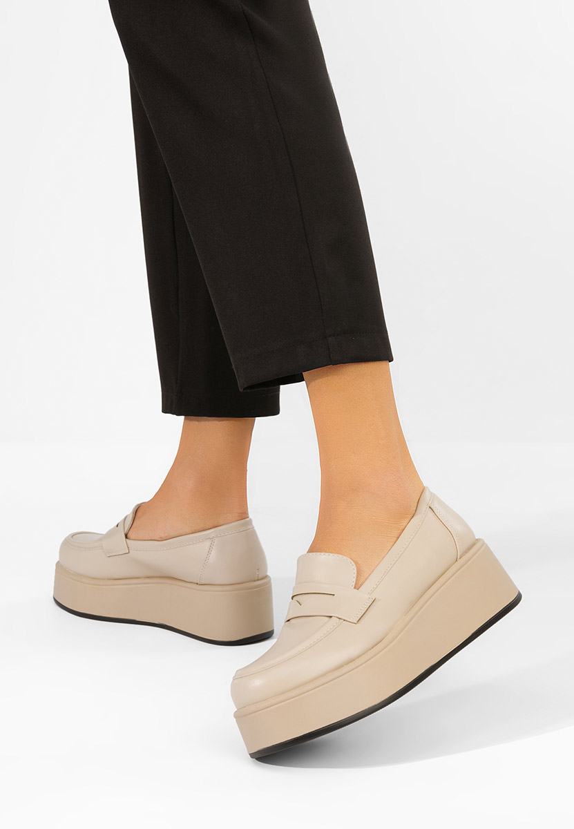 Minky bézs telitalpú platform mokaszin