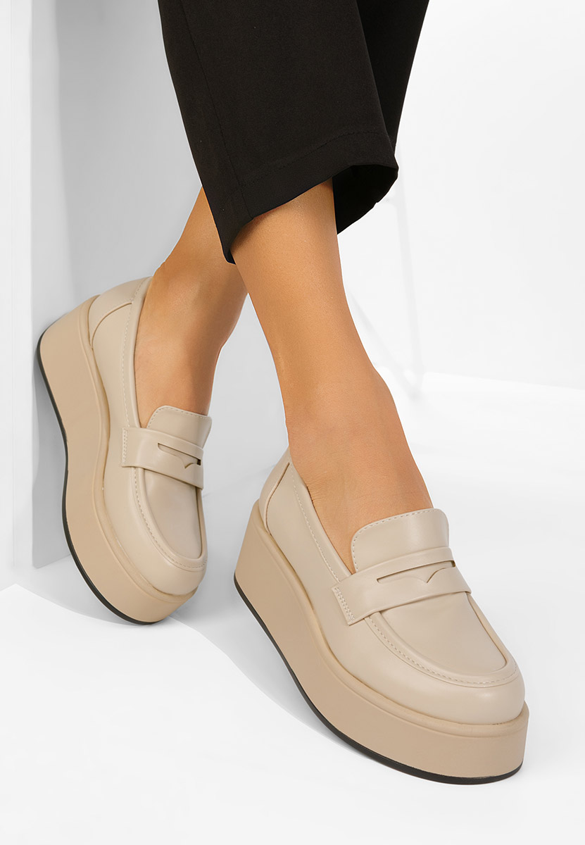 Minky bézs telitalpú platform mokaszin