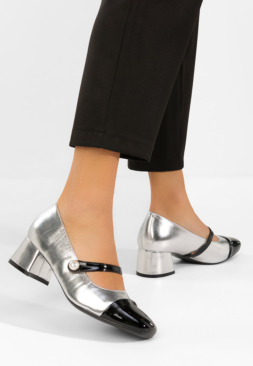 Blety ezüst vastag sarkú magassarkú 