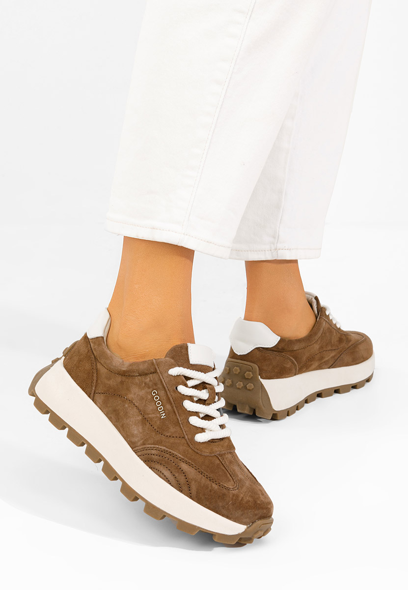Isniella barna női bőr sneaker